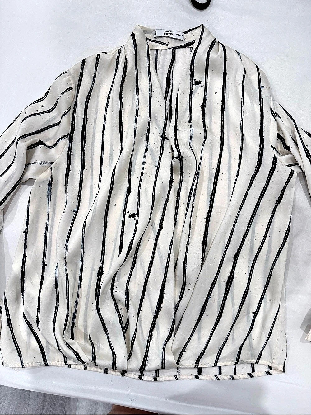 MNG Striped Wrap Blouse White & Black Size Medium